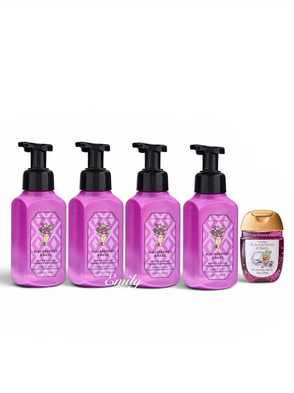 4X Bath & Body Works Blackberries & Basil Foam Hand Soap 8.75 fl oz Set Bundle
